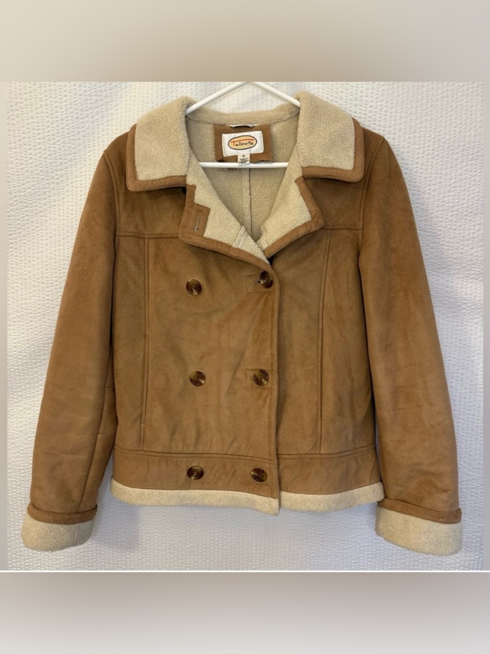TALBOTS Tan Faux Suede Sherpa Lined Double Breasted Jacket Women’s Medium